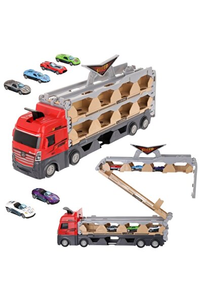 EMATTEIRO Set Camion Trailer cu 6 Mașini, Pistă de Curse 2m, Sistem Catapulta...