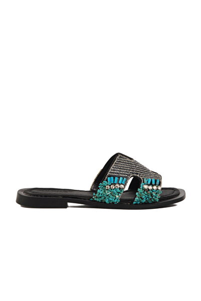 Aspor Black Stone Embroidered Thin Sole Lightweight Women's Slippers