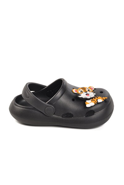 monapicco Black Faux Leather Girl's Sabo Slippers
