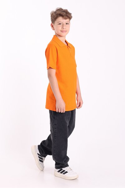 Generic Brand Unisex Children's Basic Plain Pique Short Sleeve Polo Neck School T-Shirt 5-16 Years Old Orange