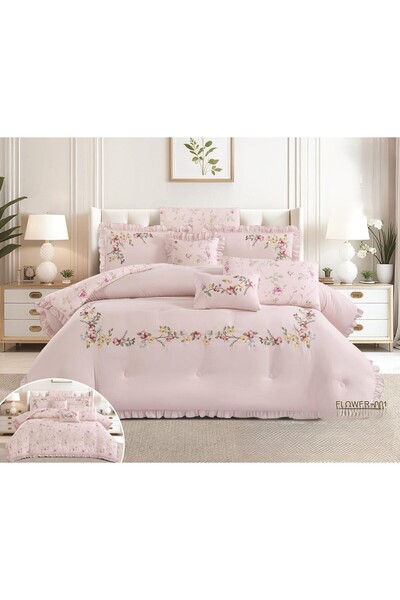 NAJMA مفرش فلاور الملكي وجهين نفر ونفر ونص صيفي مطرز