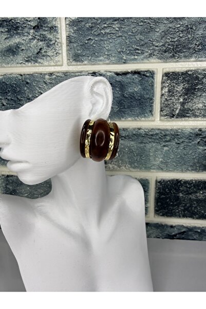 NYXELLE LİNGERİE أقراط نسائية ذات أكريليك حلقات باللون البني مع تفاصيل ذهبية ...