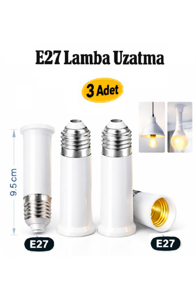 ANKTEK E27 Lamba Duy Uzatma Aparatı, Ampulü 9.5 Cm Uzatır, E27 To E27 (3 ADET)