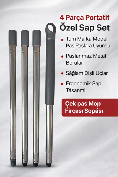 Manosta 4 Parça Portatif Mop Sap Seti 108 cm Tüm Markalara Uyumlu Paspas Çekp...