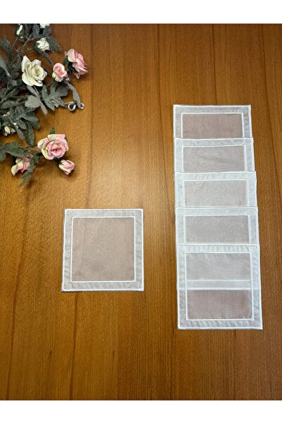 Smiling Home 6 Pieces of Organza Tulle Pairs of Square Ecru Color Embroidered...