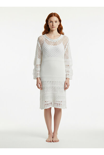 Neden Tekstil Women's Ecru Crew Neck Spanish Sleeve Side Y Slit a Lined Mesh ...