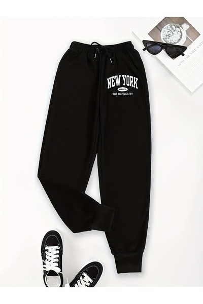 GALASHOP Stylish/Elastic Waist Detailed Graphic Printed Sweatpants for Women