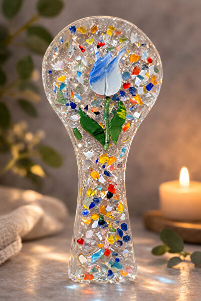 Le Kiv Home El Yapımı Cam Kaşık Altlığı - Kaşıklık Mutfak Aksesuarı Çizgili L...