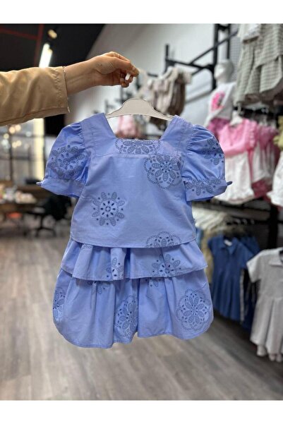 KİDSROOM Blue Embroidered Piece Skirt Set