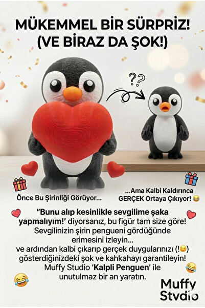 Muffy Stvdio Kalp Tutan ve Kalbi Kaldırınca Orta Parmak Çeken Penguen Şaka Fi...