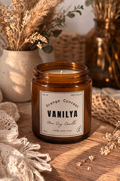 ORANGE CONCEPT Vanilya Kokulu Mum - %100 Doğal Soya Mumu - Metal Kapaklı Cam ...