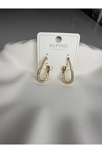 NYXELLE LİNGERİE Xuping Jewelry V Model Gold Kaplama Zirkon Taşlı Lüks Küpe