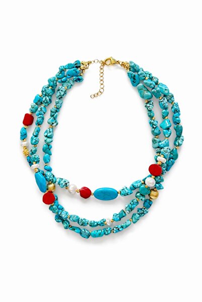 CHARMLUCKY DOĞAL TURKUAZ-MERCAN TASARIM ÇOKLU KOLYE