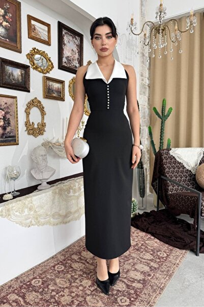 Julidress Midi Length Premium Dress with Bow and Pearl Detail