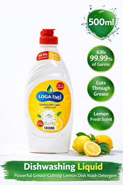 LOGA Dishwashing Liquid 500ml – Lemon Scent Powerful Grease Cutting Dish Wash...