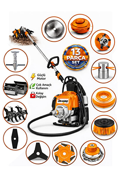 Dragro German DRG-13 + Sırt Tipi Benzinli Ot Çalı Çim Biçme Tırpanı + Full Se...