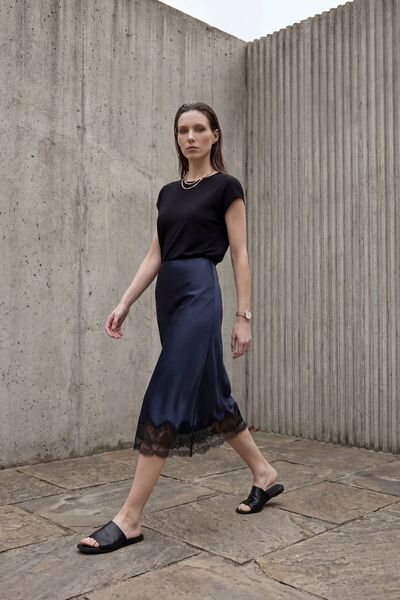 Hiccup My Fashion Lace Detailed Satin Midi Skirt