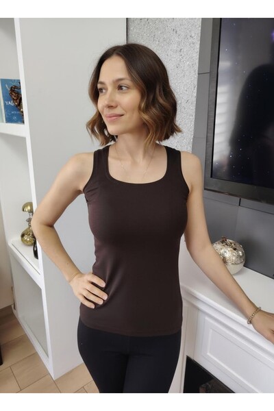 moda felinya Women's Strappy Square Neck Aci Brown Body Tank Top