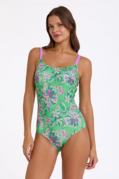 Argento Women's Green Floral Print Fixed Thin Covered Round Neck t Shaping / ...