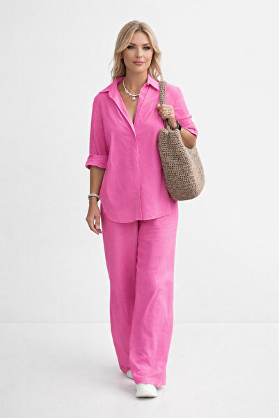 Sacrosa Keten Günlük Fuşya İkili Takım Alt Üst