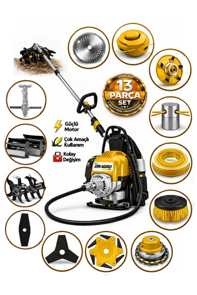 Dragro German DRG-13 + Sırt Tipi Benzinli Ot Çalı Çim Biçme Tırpanı + Full Se...