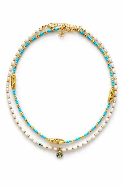 CHARMLUCKY Sea Shell-Evil Eye-Blue 2-Piece Necklace
