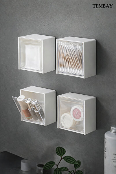 TEMBAY Çok Amaçlı Kullanılabilir Yapışkanlı Kare Saklama Kutusu, Makyaj Düzen...