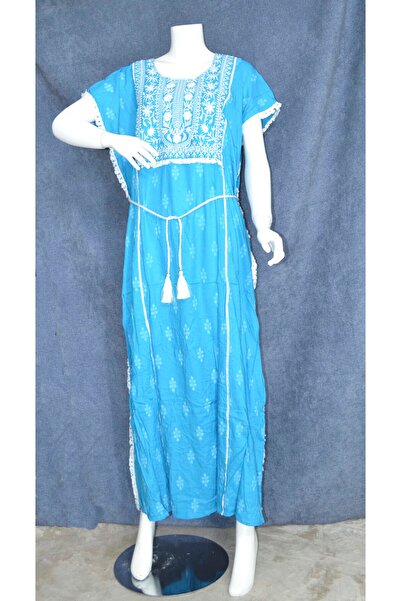 Zainah Embroidered 100% Viscose Jalabiya - Breathable Summer Kaftan Dress for...