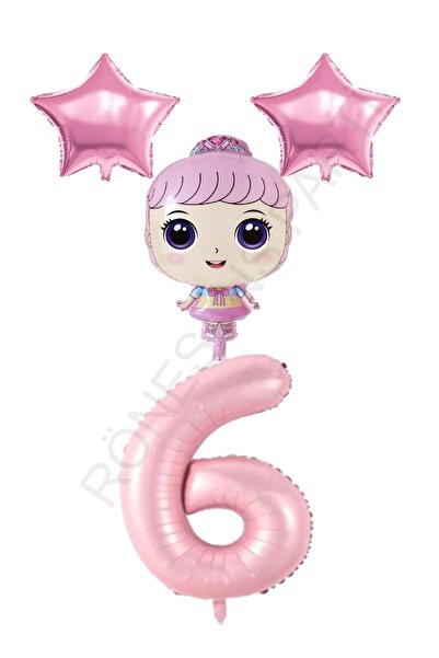 Generic Brand Pink Color Baby Number and Star Foil Balloon Set Age 6