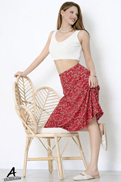 Aslında Look Patterned Burumcuk A-Line Women's Skirt Below the Knee Comfortab...