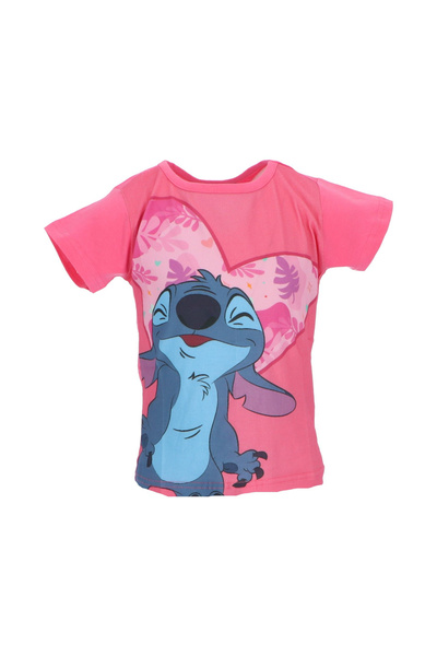 Lilo & Stitch Βαμβάκι μπλουζάκι Lilo and Stitch Love Pink για κορίτσια με κον...