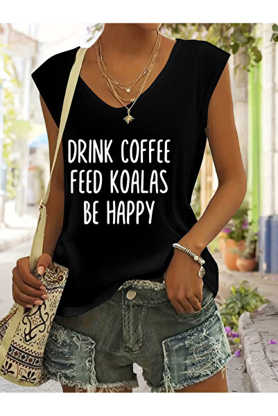 mercoledi Women's Mix Printed V-Neck Sleeveless Regular Fit Comfortable T-Shirt