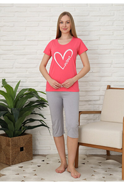 Serena Pijama familie-damă, bumbac, mânecă scurtă și pantaloni 3/4, culoare r...