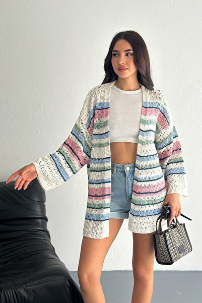 Noa&Noa Women's Striped Knitwear Cardigan – Colorful Oversized Spring Knit Ca...