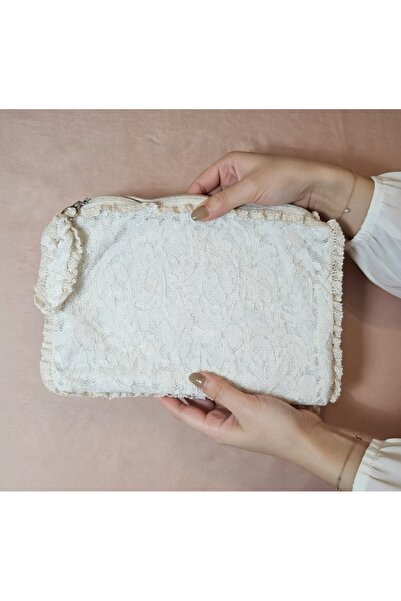 Leylace White Vintage Lace Fabric Summer Clutch, Portfolio Bag