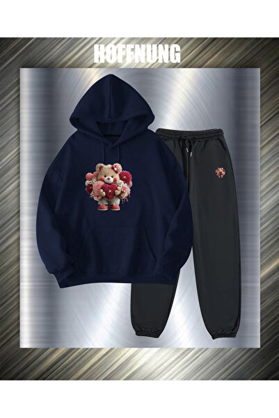 HOFFNUNG Unisex Casual Tracksuit Set Love Bear Outdoor Full Hoodie