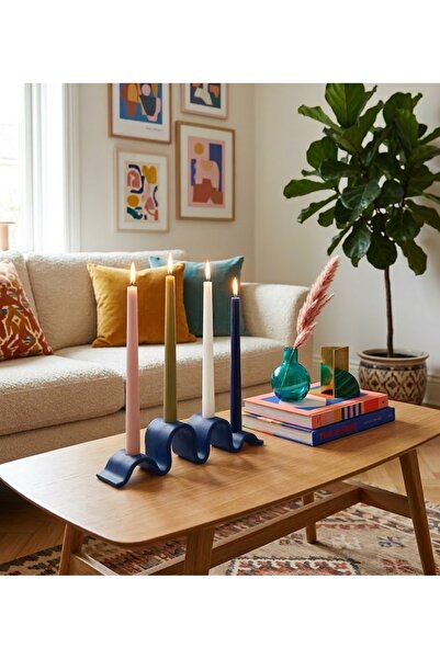 LayerOne Dalgalı Tasarım 4’lü Şamdan - Wavy Formlu Dekoratif Mumluk