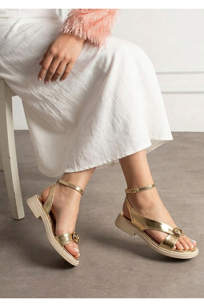 HVZ Exclusive Altın Kadın Sandals Altın Buckled Bodrum Style Sandals Ergonomi...