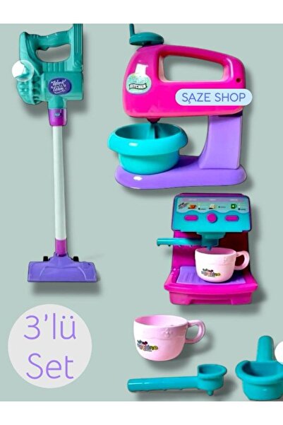 Empressco OYUNCAK DIKEY SÜPÜRGE + KAHVE MAKİNASİ +MİKSER 3 LÜ OYUN SETİ OYUNCAK
