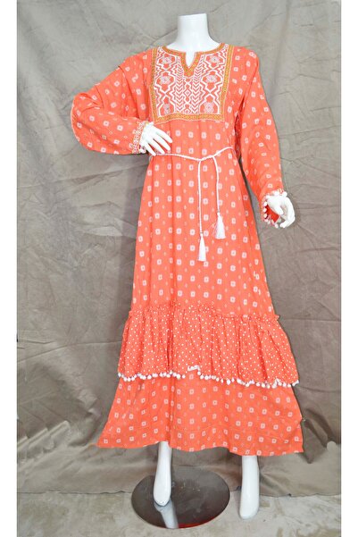 Zainah Embroidered Full-Sleeve Viscose Jalabiya - Tiered Maxi Kaftan Dress fo...