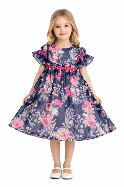 MAY MARA Girl's short sleeve bow dress Patterned ke Linen