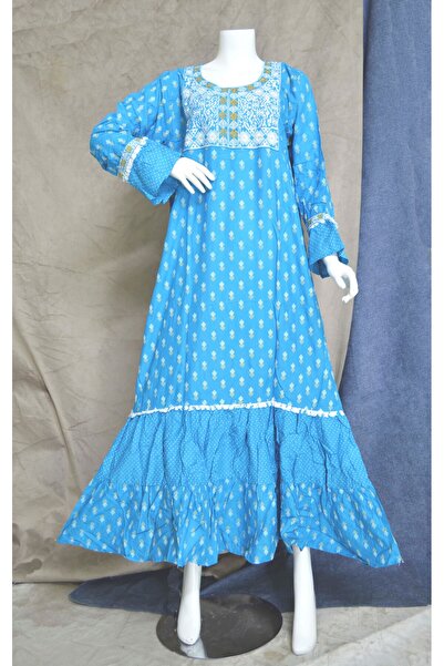 Zainah Embroidered Full-Sleeve Viscose Jalabiya - Tiered Maxi Dress with Bell...