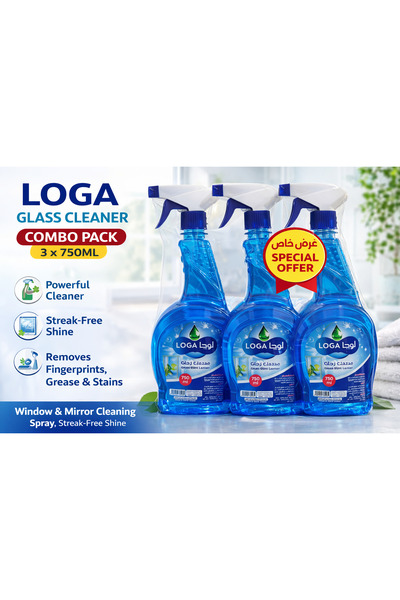 LOGA عبوة منظف زجاج ثلاثية × 750 مل - بخاخ تنظيف النوافذ والمرايا، لمعان خالٍ...