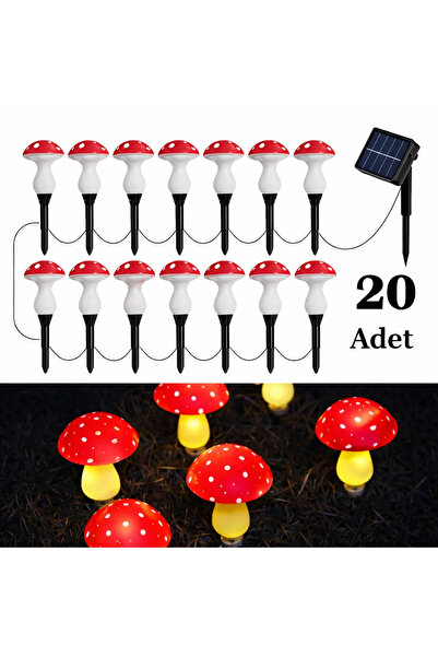 MUBX 20'li Saplamalı Mantar Bahçe Işığı Güneş Enerjili Mantar Bahçe Aydınlatm...
