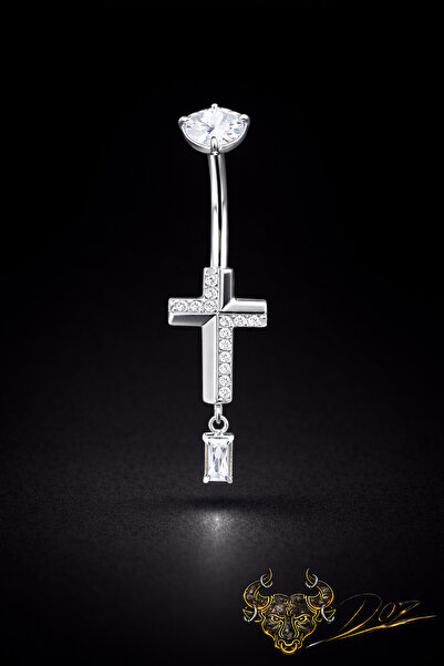depozoom 316L Cerrahi Çelik Kübik Haç Sallantı Zirkon Göbek Piercing