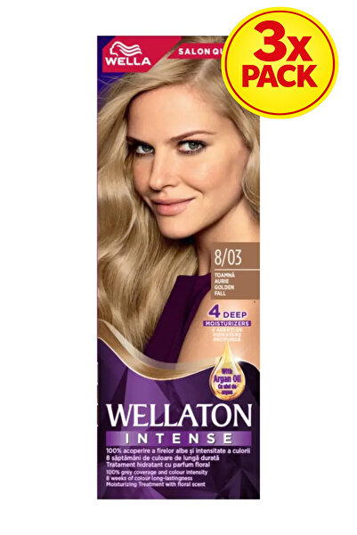 Wellaton 3x ΣΥΣΚΕΥΑΣΙΑ Μόνιμη βαφή μαλλιών 8/03 Golden Autumn, 110ml