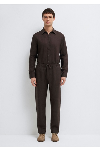 Mavi Ham Linen Pants, Normal Waist, Regular Straight Cut, Straight Legs.