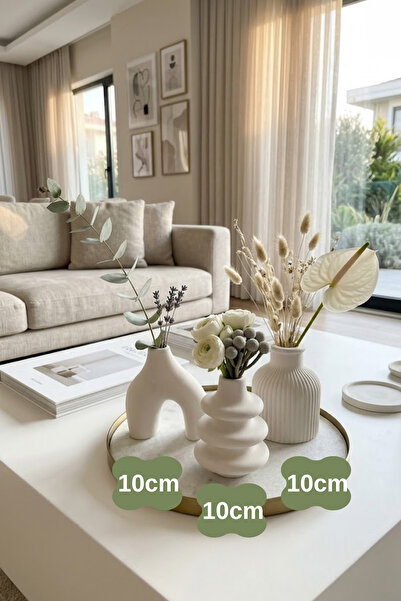 Merely Sare Serene Modern 3'lü Mini Hediyelik Vazo Seti - 10 cm Yükseklikte E...
