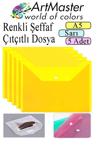 Artmaster Žuta A5 kopča za dokumente, providna obojena koverta, 5 komada, 17x...