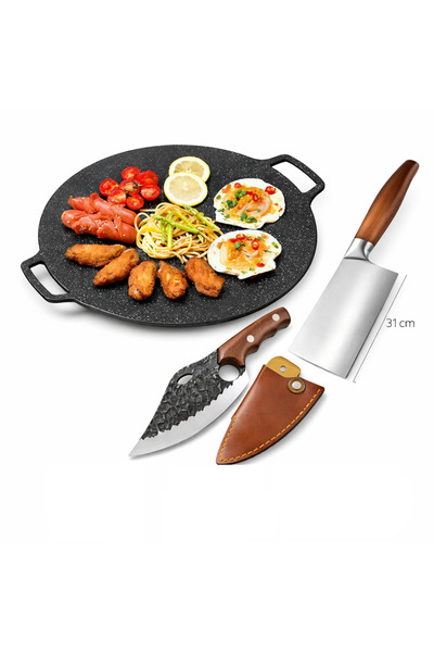 B-SQUL EXPEDITION Set Japonez de Gatit - Plită Grill 36 cm + 2 Cuțite Bucătăr...